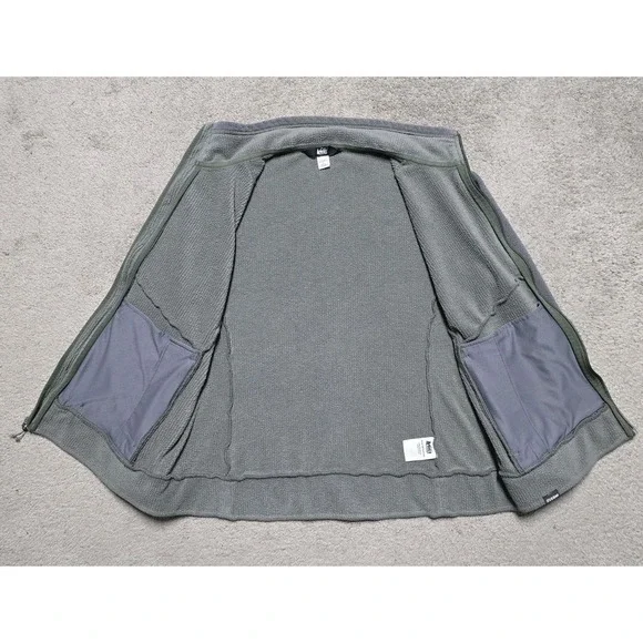 REI Co Op Womens L Midweight Waffle Fleece Jacket Full Zip Zip Pockets Mock Neck - Picture 10 of 16